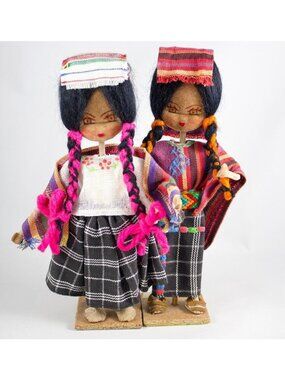 Vintage Handmade Fabric Guatemalan Folk Art Dolls Girls Cobán & San Juan